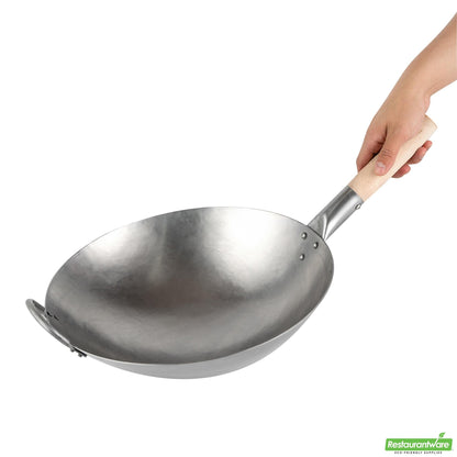 Wholesale Restaurantware 14" Carbon Steel Round Bottom Wok / Stir Fry Pan - Hand Hammered- Bulk