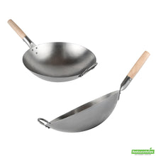 Wholesale Restaurantware 14" Carbon Steel Round Bottom Wok / Stir Fry Pan - Hand Hammered- Bulk