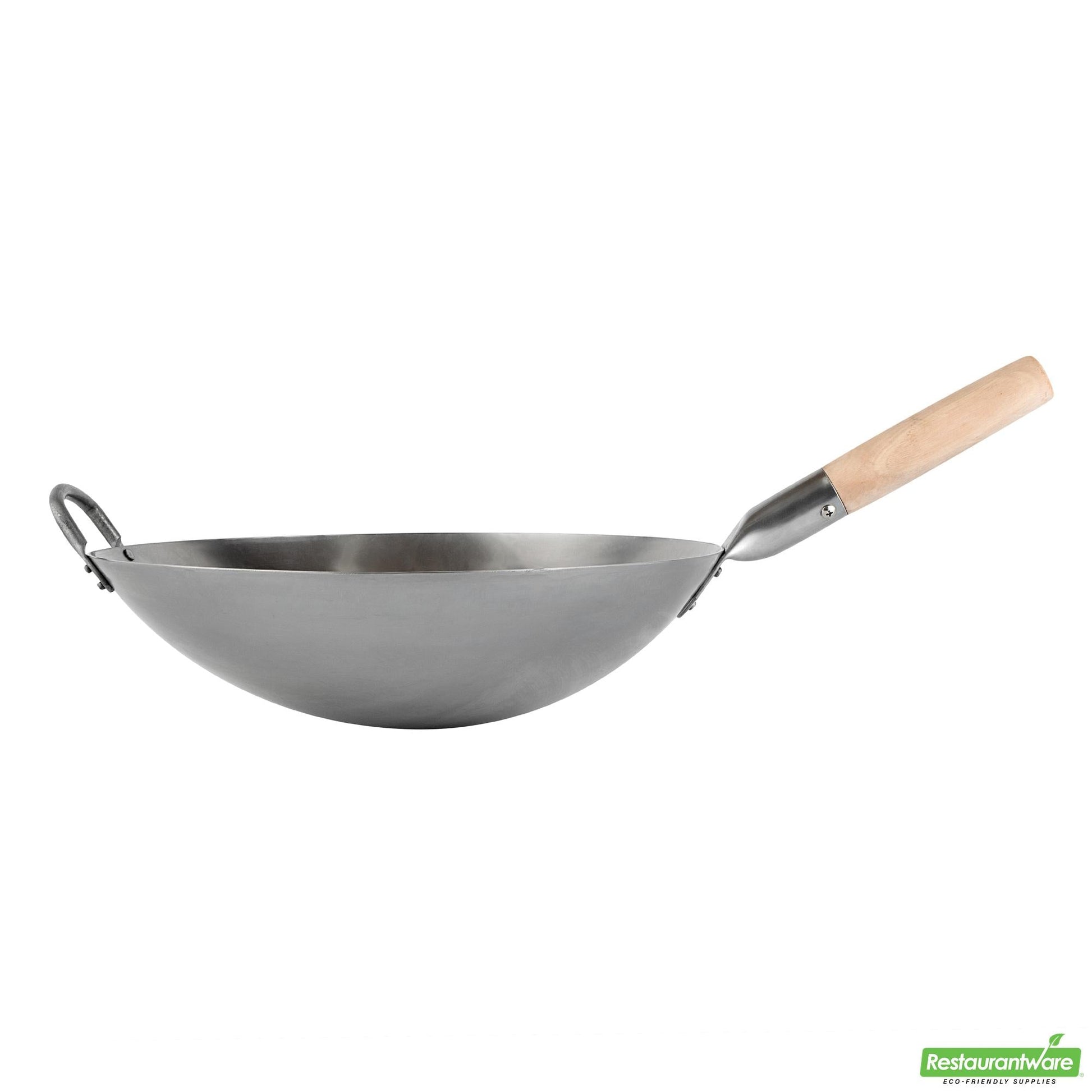 Wholesale Restaurantware 14" Carbon Steel Round Bottom Wok / Stir Fry Pan - Hand Hammered- Bulk