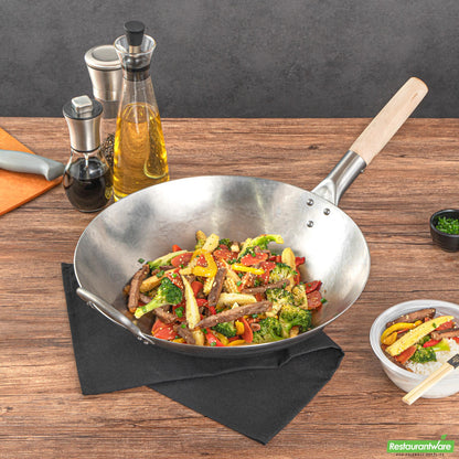 Wholesale Restaurantware 14" Carbon Steel Round Bottom Wok / Stir Fry Pan - Hand Hammered- Bulk