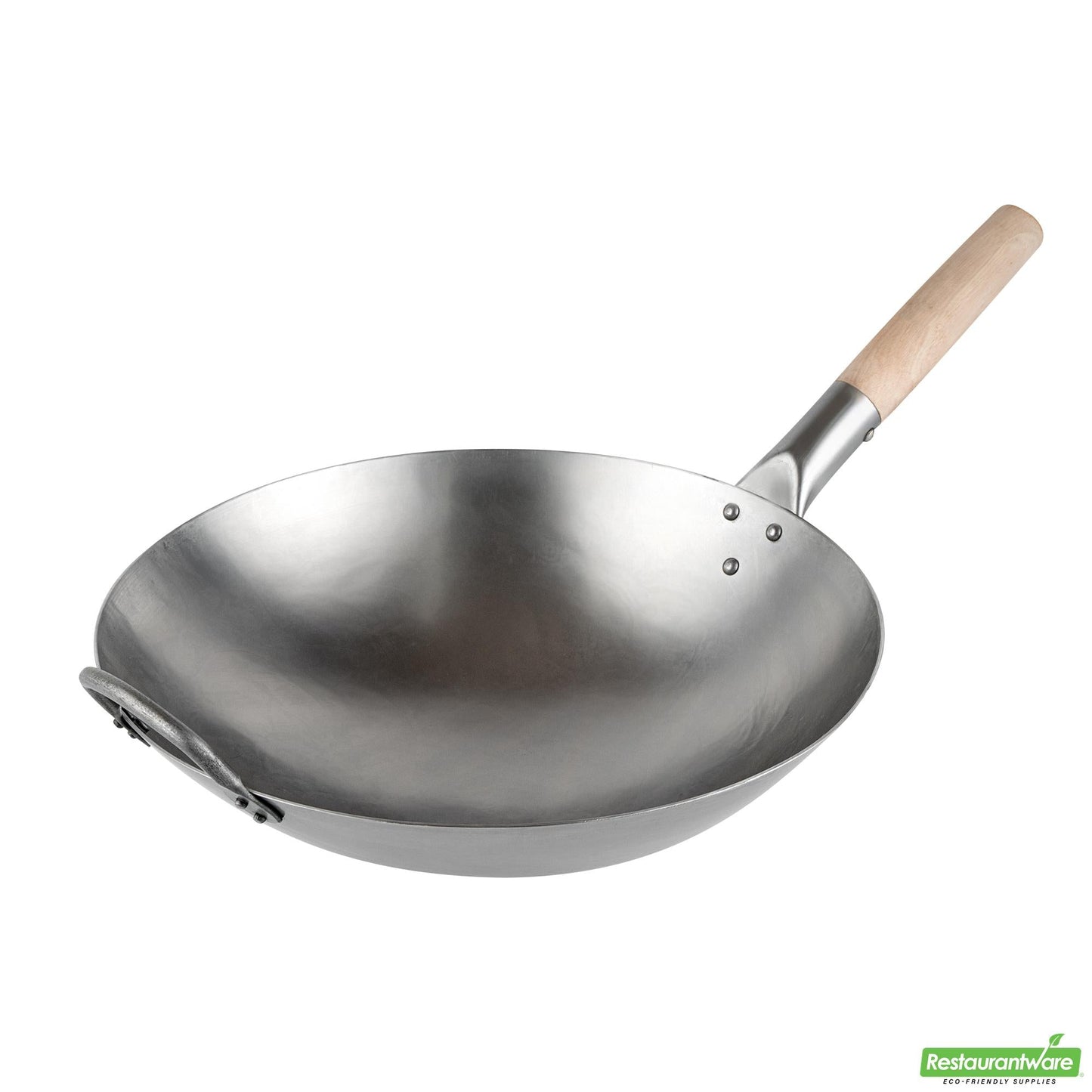 Wholesale Restaurantware 14" Carbon Steel Round Bottom Wok / Stir Fry Pan - Hand Hammered- Bulk