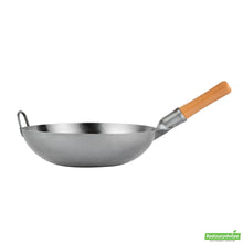 Wholesale Restaurantware 13 1/2" Carbon Steel Flat Bottom Wok / Stir Fry Pan - Hand Hammered- Bulk
