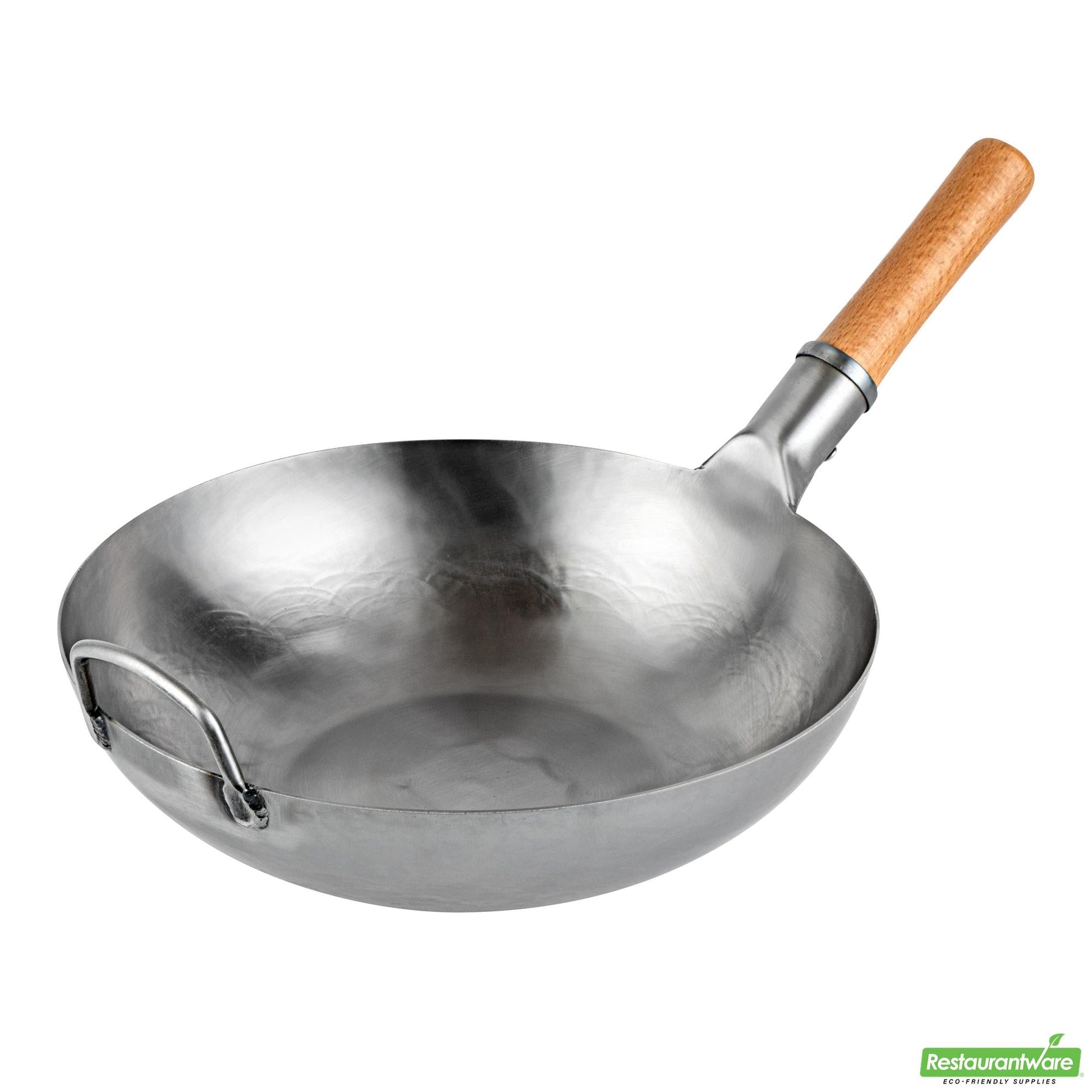 Wholesale Restaurantware 13 1/2" Carbon Steel Flat Bottom Wok / Stir Fry Pan - Hand Hammered- Bulk