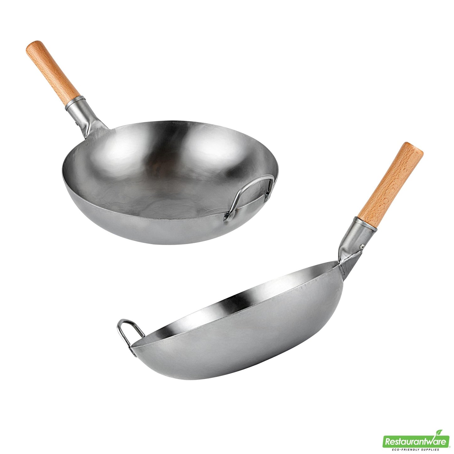 Wholesale Restaurantware 14" Carbon Steel Flat Bottom Wok / Stir Fry Pan - Hand Hammered- Bulk