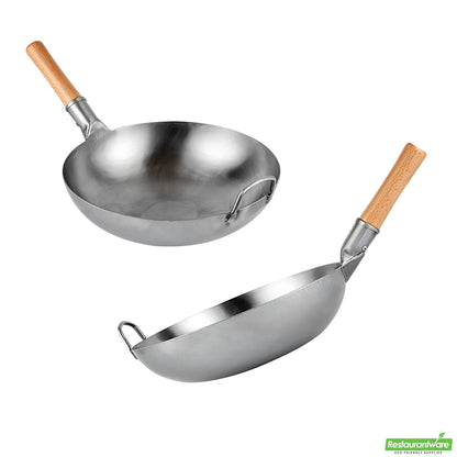 Wholesale Restaurantware 14" Carbon Steel Flat Bottom Wok / Stir Fry Pan - Hand Hammered- Bulk