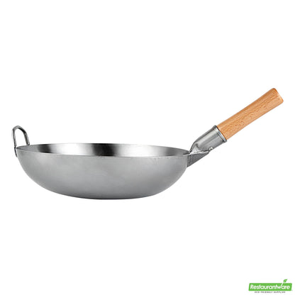 Wholesale Restaurantware 14" Carbon Steel Flat Bottom Wok / Stir Fry Pan - Hand Hammered- Bulk
