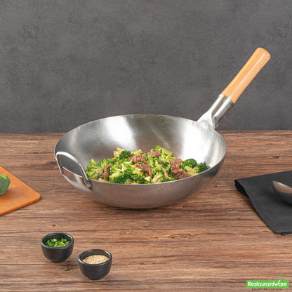 Wholesale Restaurantware 14" Carbon Steel Flat Bottom Wok / Stir Fry Pan - Hand Hammered- Bulk