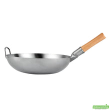 Wholesale Restaurantware 14" Carbon Steel Flat Bottom Wok / Stir Fry Pan - Hand Hammered- Bulk