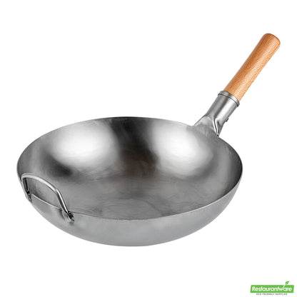 Wholesale Restaurantware 14" Carbon Steel Flat Bottom Wok / Stir Fry Pan - Hand Hammered- Bulk