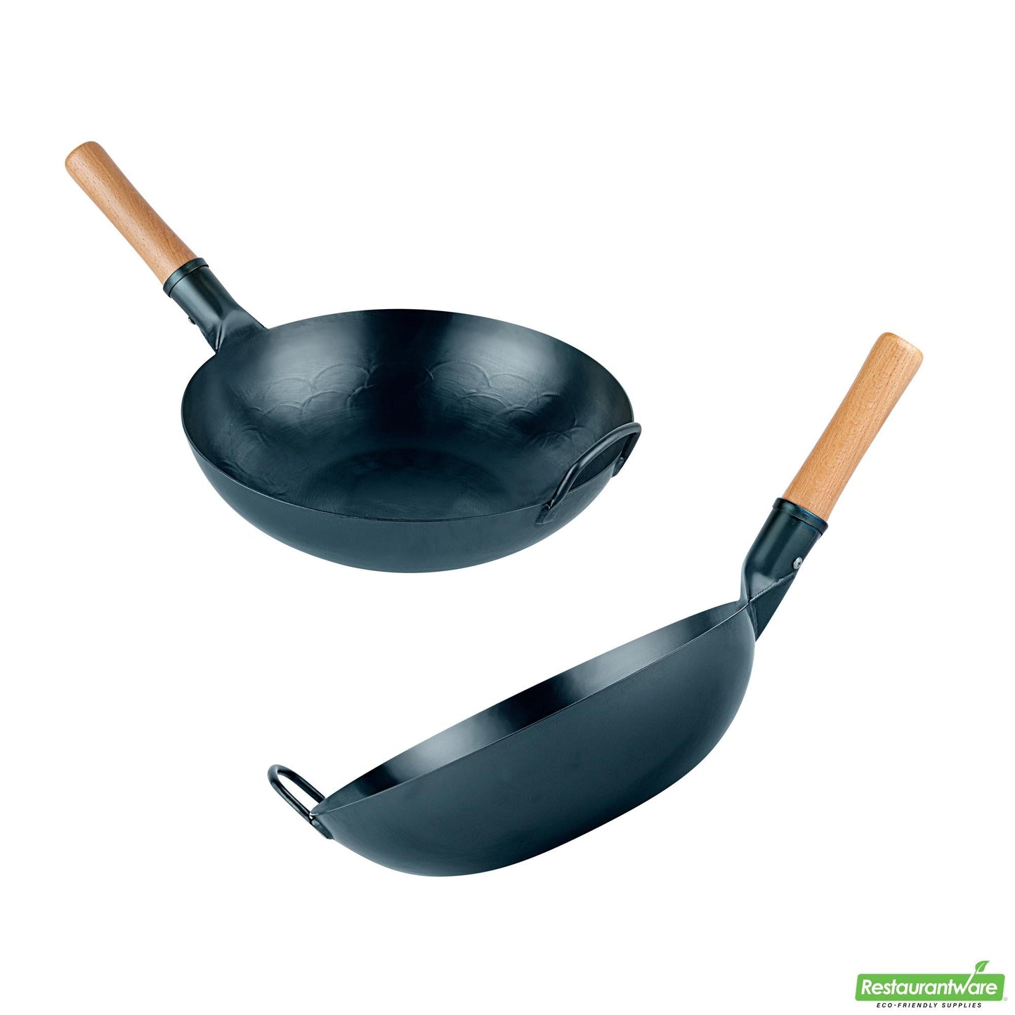 Wholesale Restaurantware 12" Blue Carbon Steel Flat Bottom Wok / Stir Fry Pan - Pre-Seasoned - 20.5" X 12" X 3.2"- Bulk