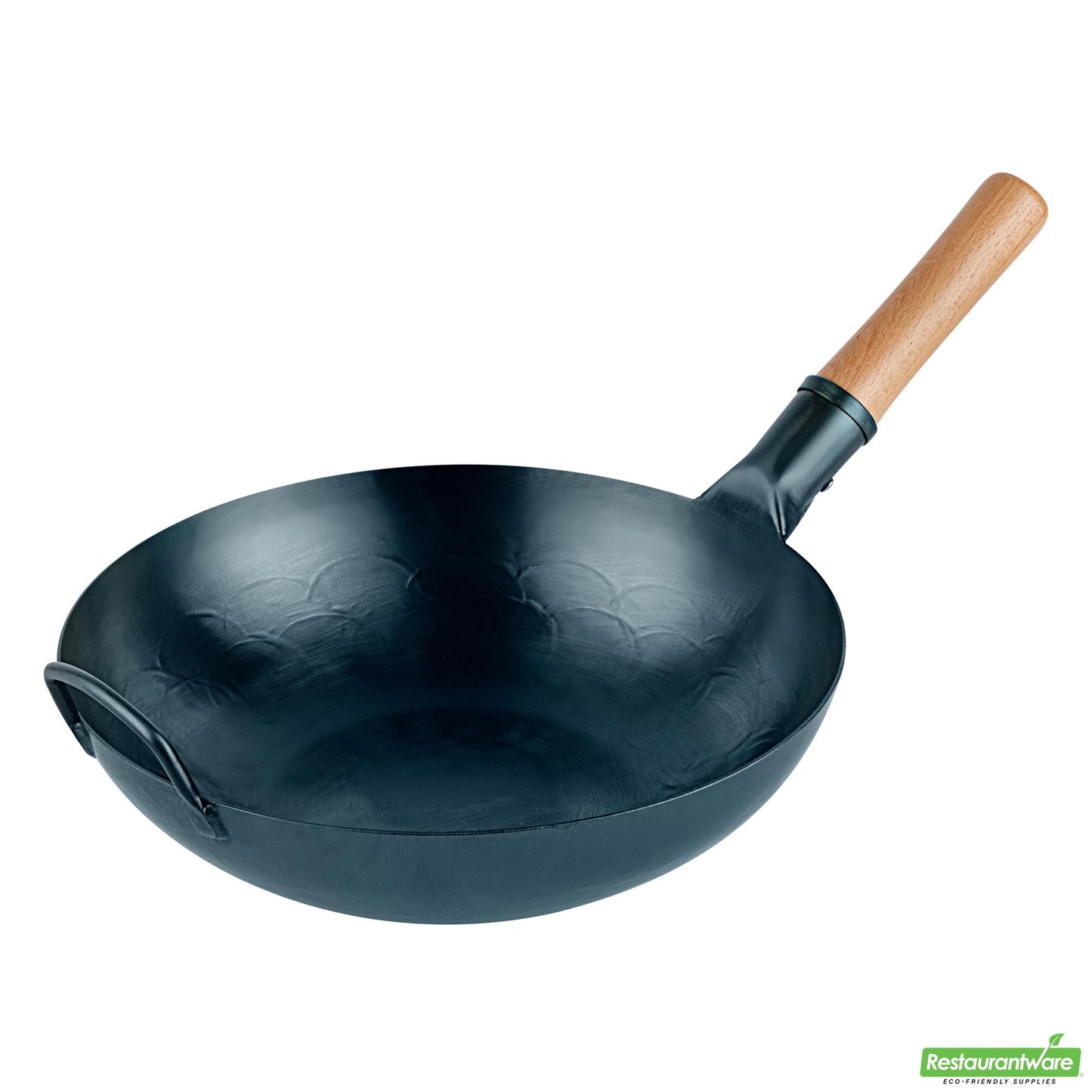 Wholesale Restaurantware 12" Blue Carbon Steel Flat Bottom Wok / Stir Fry Pan - Pre-Seasoned - 20.5" X 12" X 3.2"- Bulk