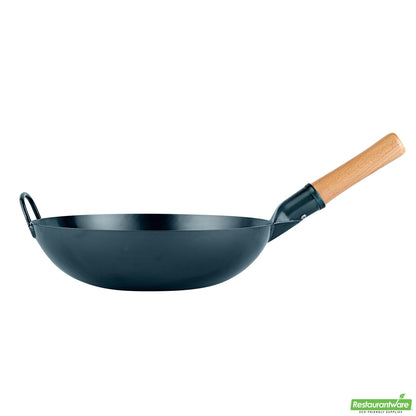 Wholesale Restaurantware 12" Blue Carbon Steel Flat Bottom Wok / Stir Fry Pan - Pre-Seasoned- Bulk