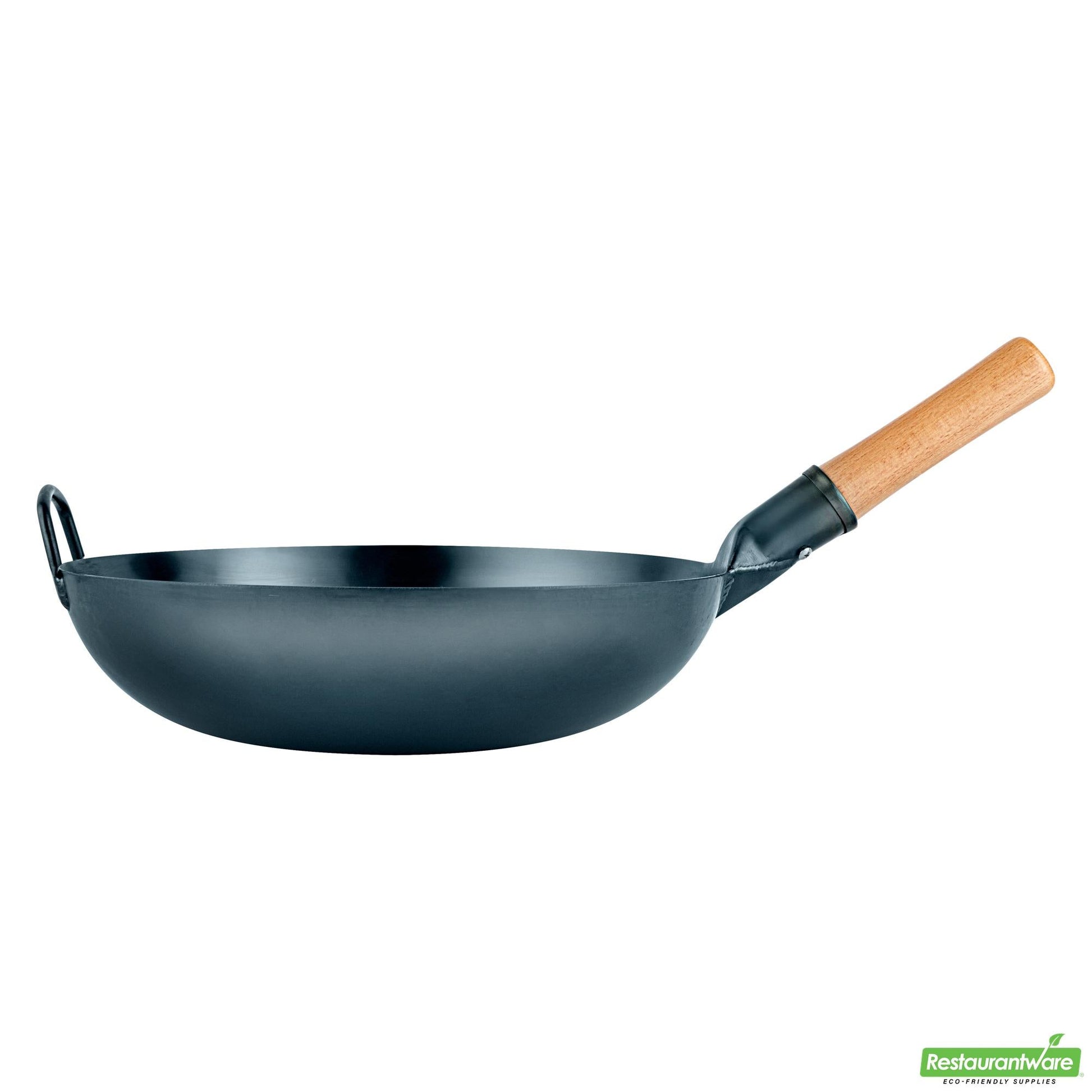Wholesale Restaurantware 14" Blue Carbon Steel Flat Bottom Wok / Stir Fry Pan - Pre-Seasoned- Bulk