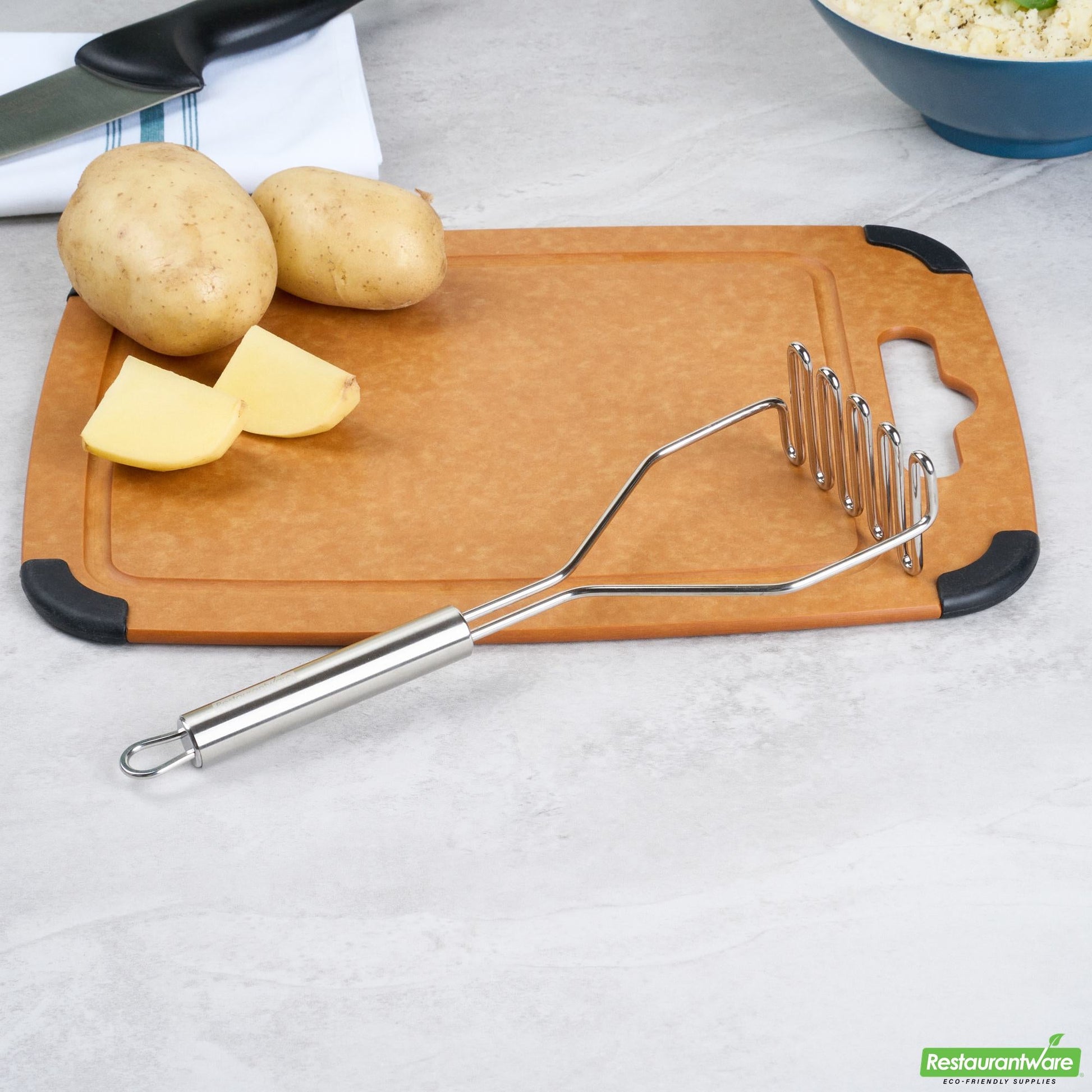 Wholesale Restaurantware Standard Stainless Steel Square-Faced Potato / Bean Masher - 11" X 4.3" X 2.3"- Bulk