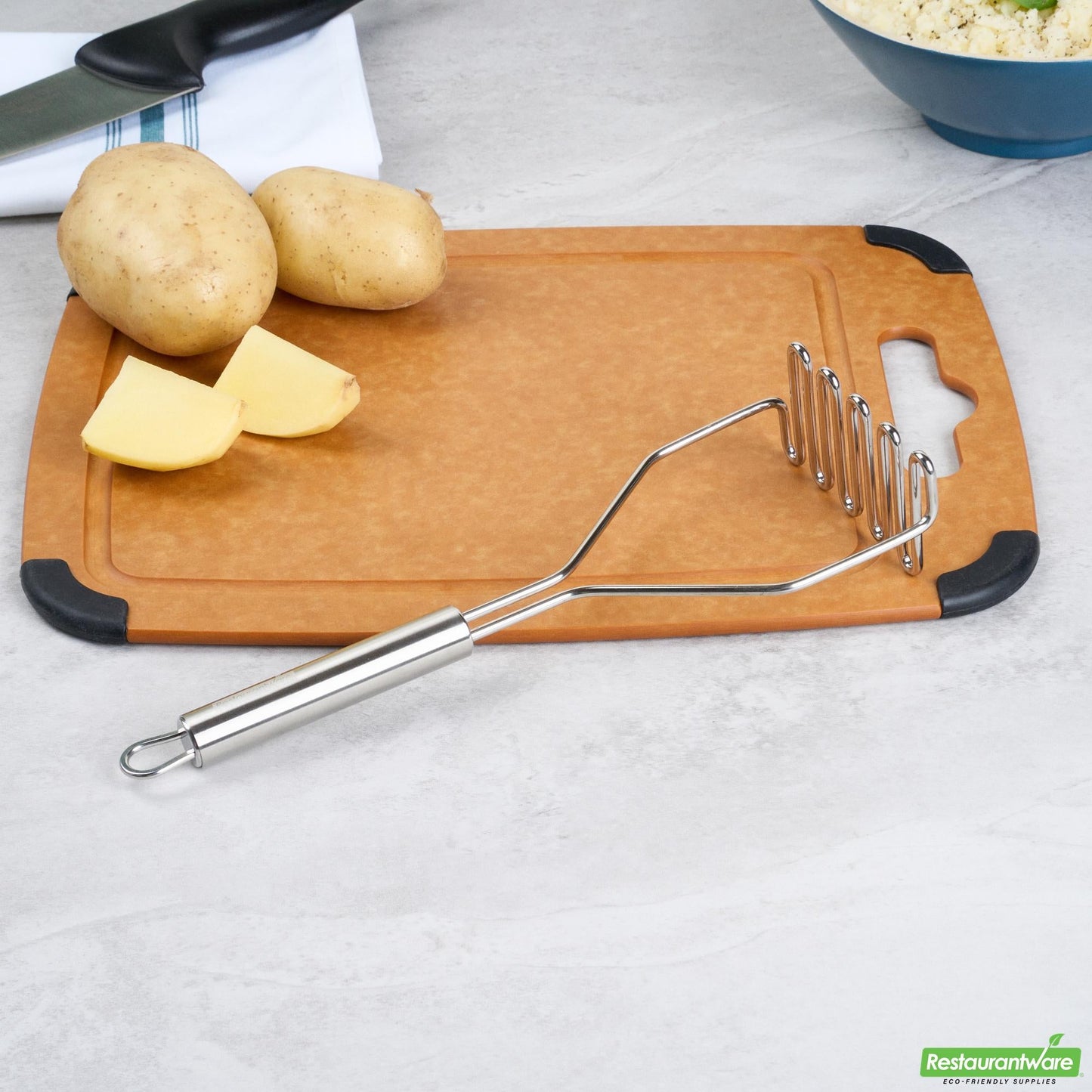 Wholesale Restaurantware Stainless Steel Square-Faced Potato / Bean Masher- Bulk