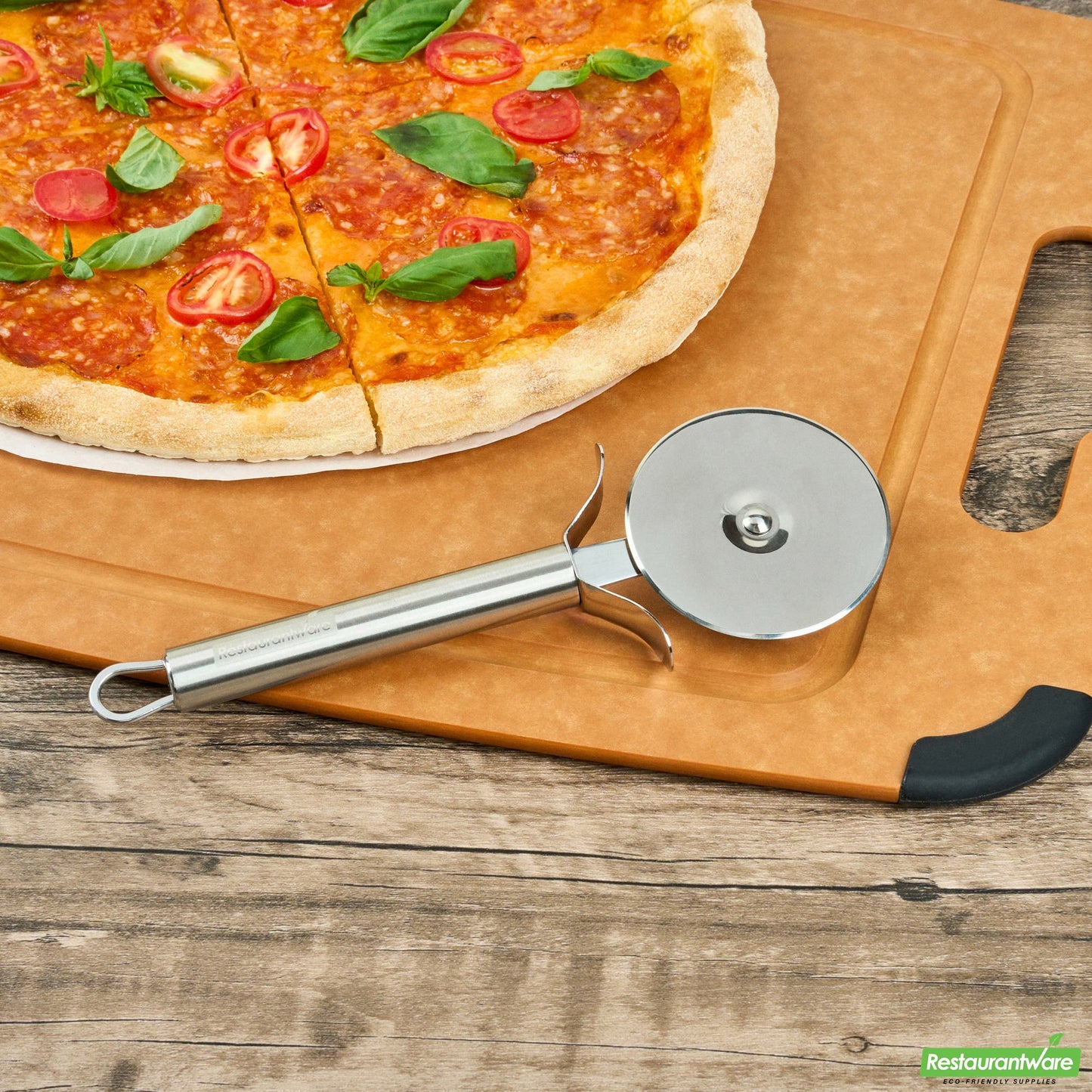 Wholesale Restaurantware Stainless Steel Pizza Wheel - with Finger Guard - 7.8" X 2.6" X 0.6"- Bulk