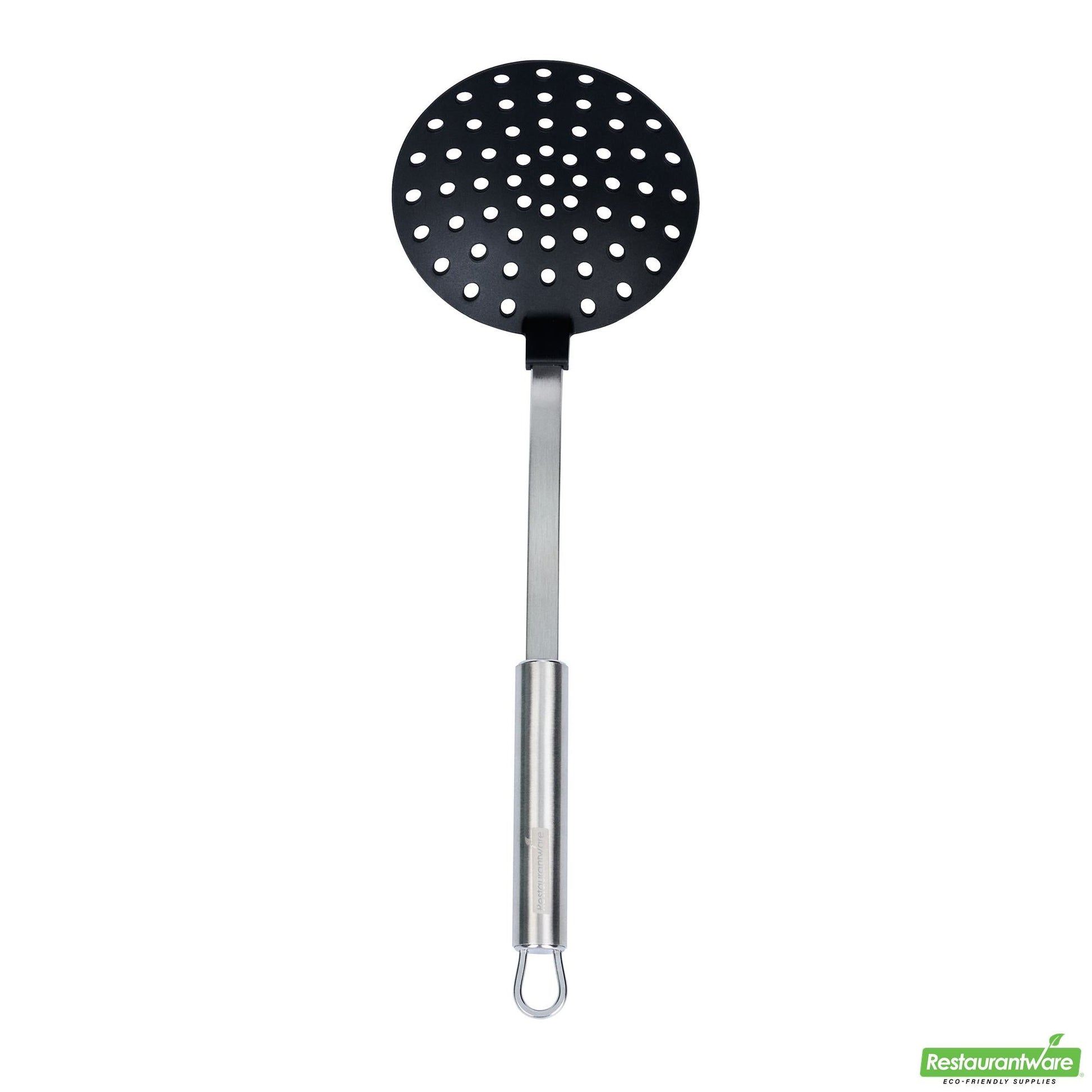 Wholesale Restaurantware Black Nylon High Heat Skimmer - Stainless Steel Handle - 12.8" X 4.3" X 2.9"- Bulk