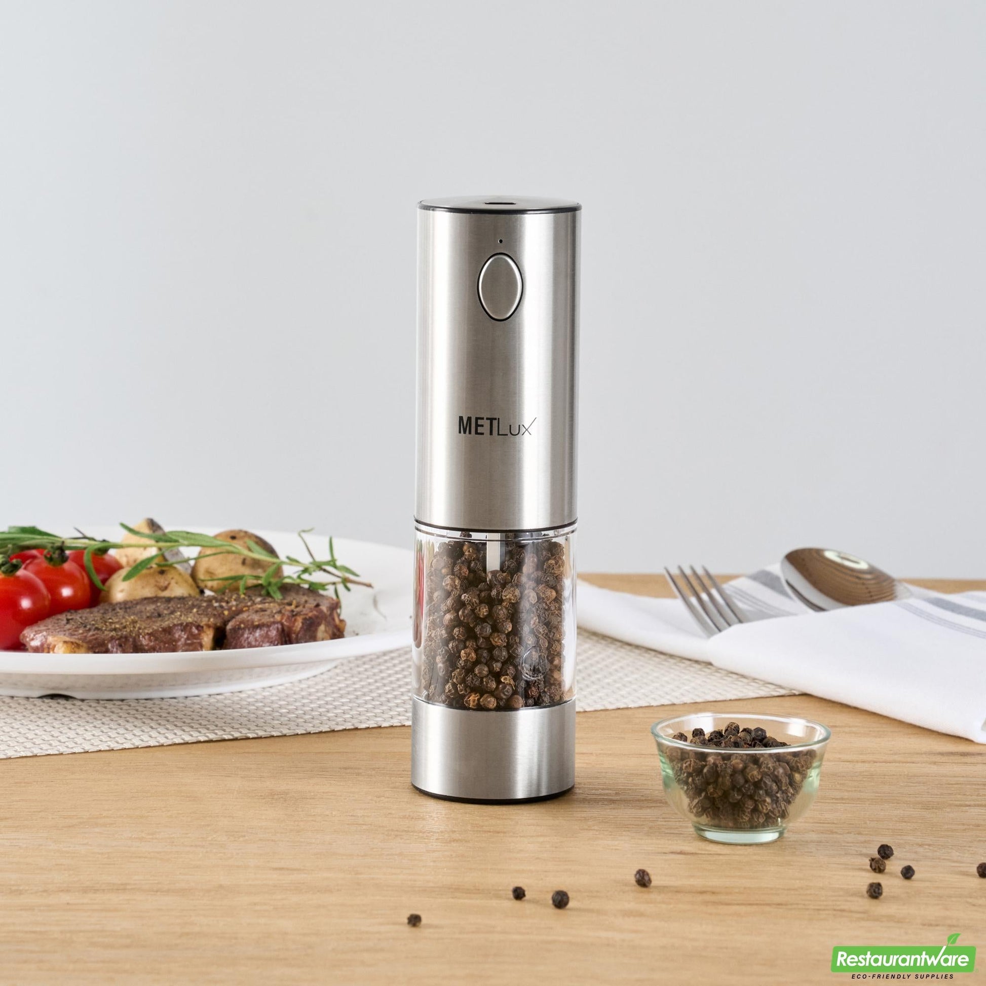 Wholesale Restaurantware Black Electric Salt or Pepper Grinder - Rechargeable, with Led Light - 2" X 2" X 7.4"- Bulk
