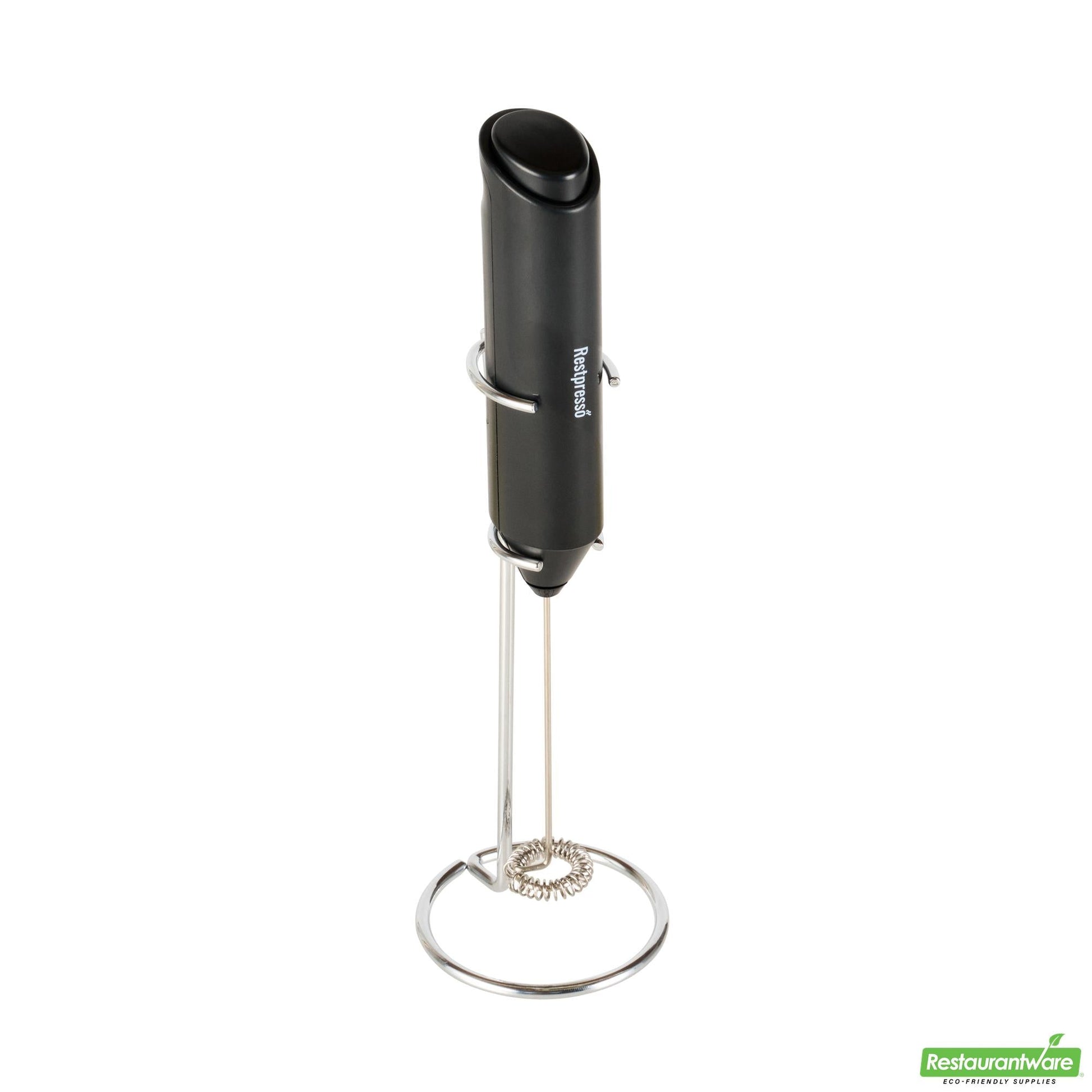 Wholesale Restaurantware Black Electric Handheld Milk Frother - Battery-Operated, with Stand - 1.4" X 1" X 8.5"- Bulk