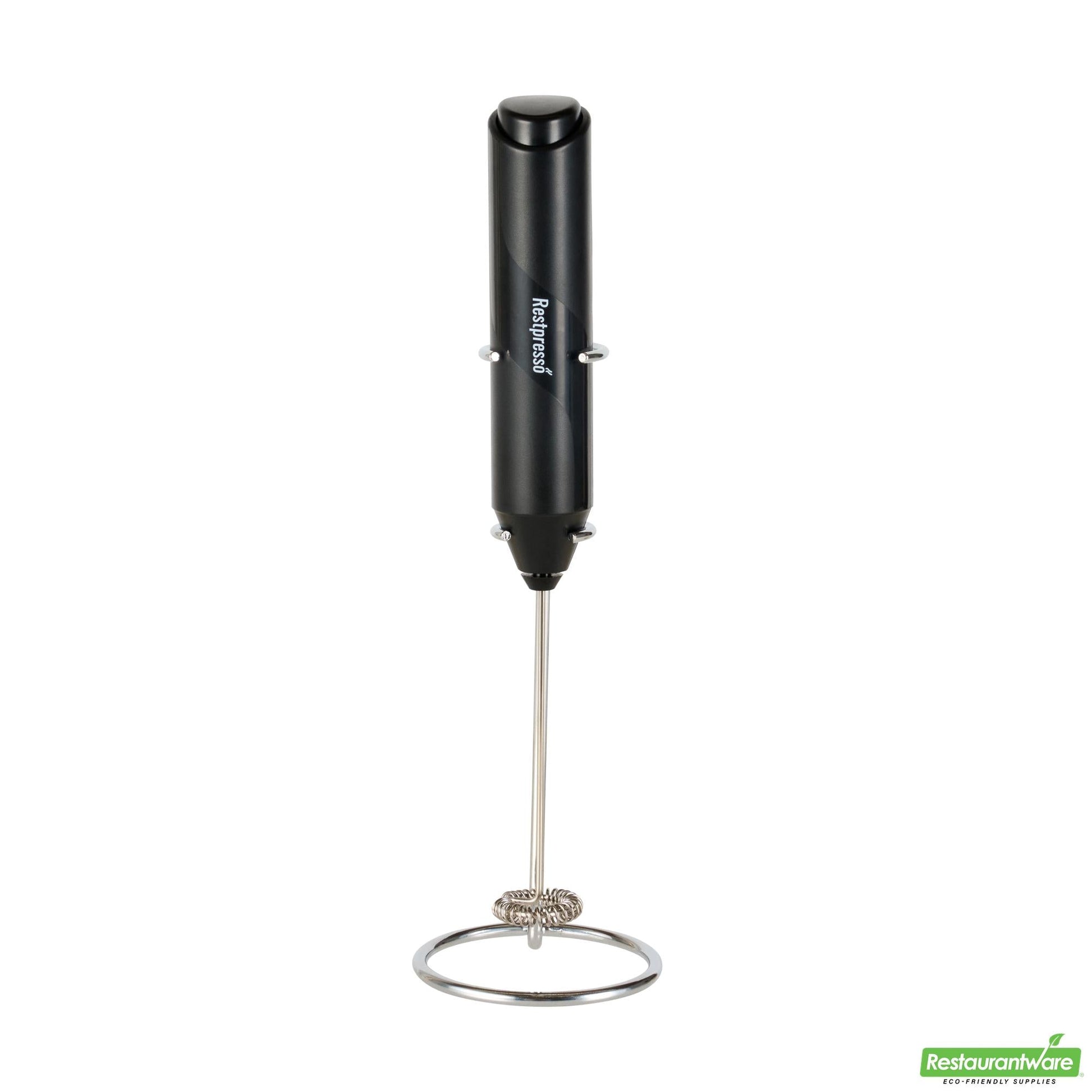 Wholesale Restaurantware Black Electric Handheld Milk Frother - Battery-Operated, with Stand - 1.4" X 1" X 8.5"- Bulk