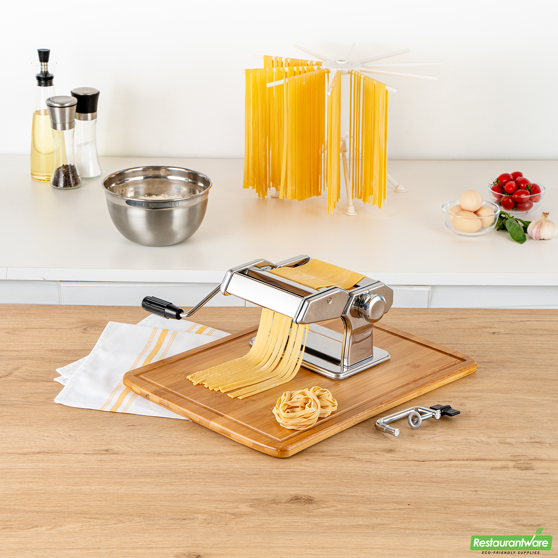 Wholesale Restaurantware Stainless Steel Manual Pasta Machine - 9 Adjustable Thickness Settings - 8.3" X 7.8" X 6.2"- Bulk
