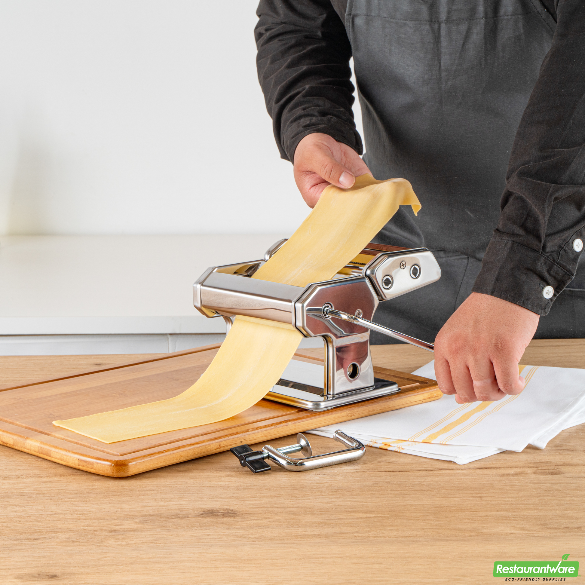 Wholesale Restaurantware Stainless Steel Manual Pasta Machine - 9 Adjustable Thickness Settings - 8.3" X 7.8" X 6.2"- Bulk