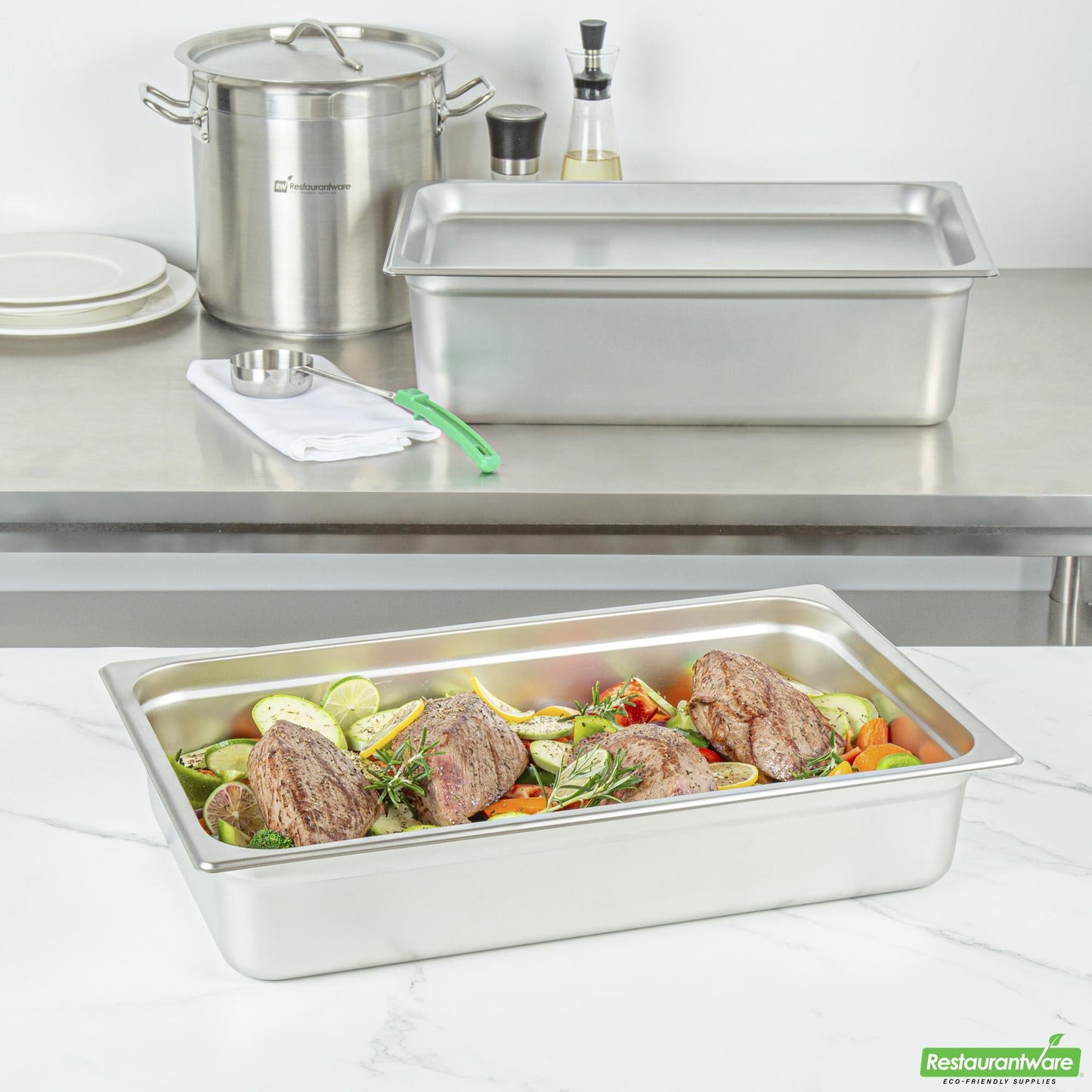 Wholesale Restaurantware Kitchen Tek Stainless Steel Full Size Steam Table Pan - 4 Inch Deep, Anti Jam- Bulk