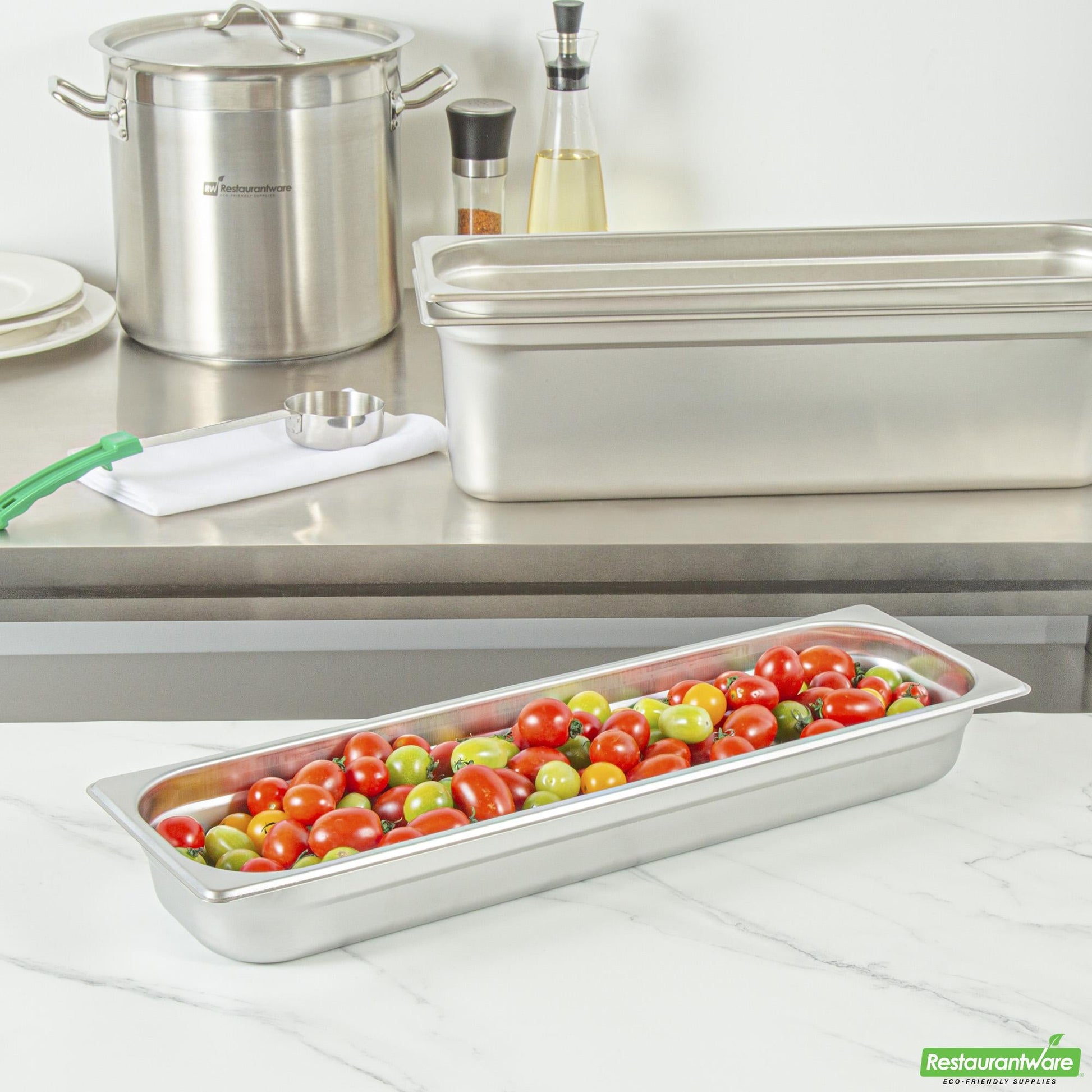 Wholesale Restaurantware Stainless Steel 1/2 Size Long Steam Table Pan - 2 1/2 Inch Deep- Bulk
