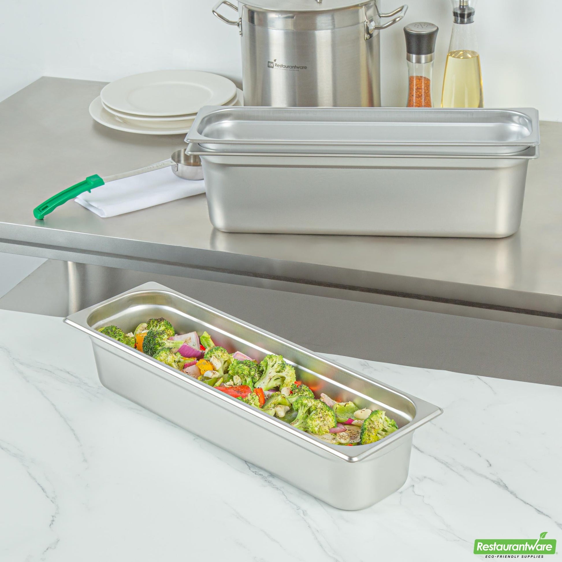 Wholesale Restaurantware Stainless Steel 1/2 Size Long Steam Table Pan - 4 Inch Deep- Bulk