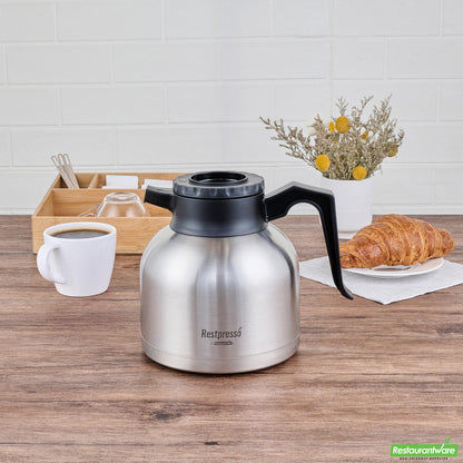 Wholesale Restaurantware Restpresso 68 Oz Insulated Coffee Carafe / Server - with Regular and Decaf Brew Thru Lids - 8 3/4" X 6 1/4" X 7" - 1 Count Box- Bulk