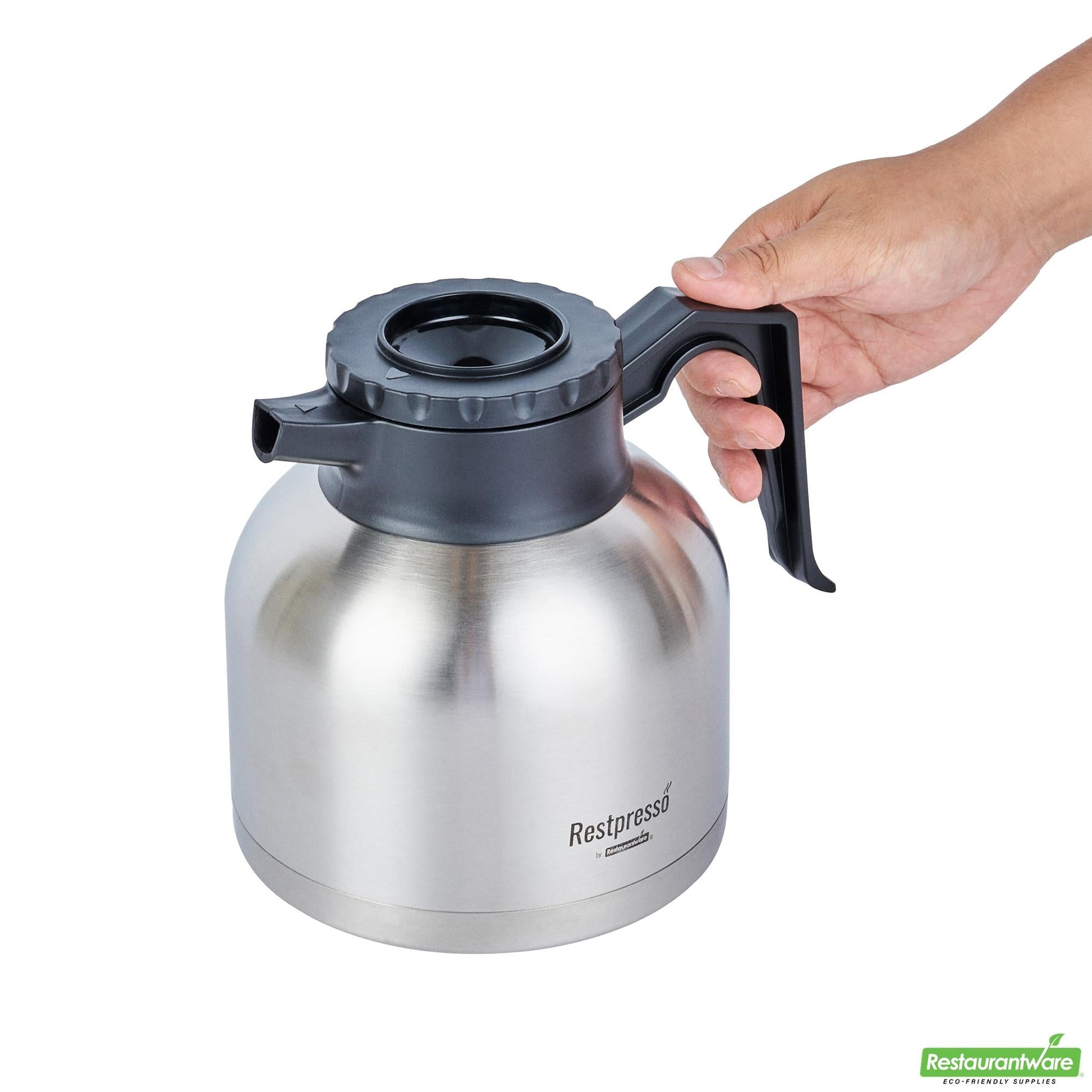 Wholesale Restaurantware Restpresso 68 Oz Insulated Coffee Carafe / Server - with Regular and Decaf Brew Thru Lids - 8 3/4" X 6 1/4" X 7" - 1 Count Box- Bulk
