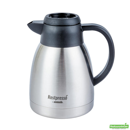 Wholesale Restaurantware Restpresso 34 Oz Insulated Coffee Carafe / Server - with Regular and Decaf Brew Thru Lids - 7 3/4" X 5 1/2" X 7" - 1 Count Box- Bulk