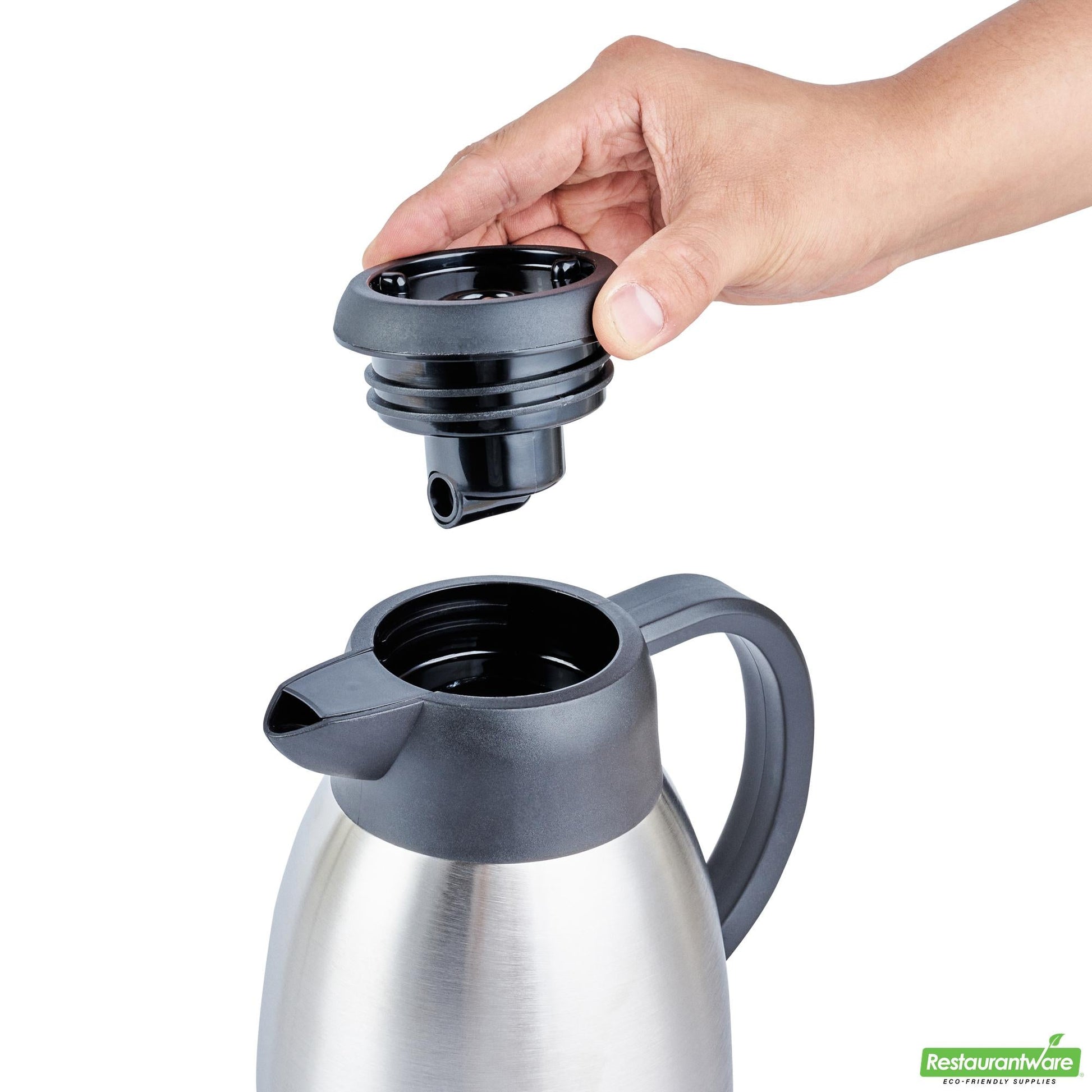 Wholesale Restaurantware Restpresso 51 Oz Insulated Coffee Carafe / Server - with Regular and Decaf Brew Thru Lids - 7 3/4" X 5 1/2" X 8 1/4" - 1 Count Box- Bulk