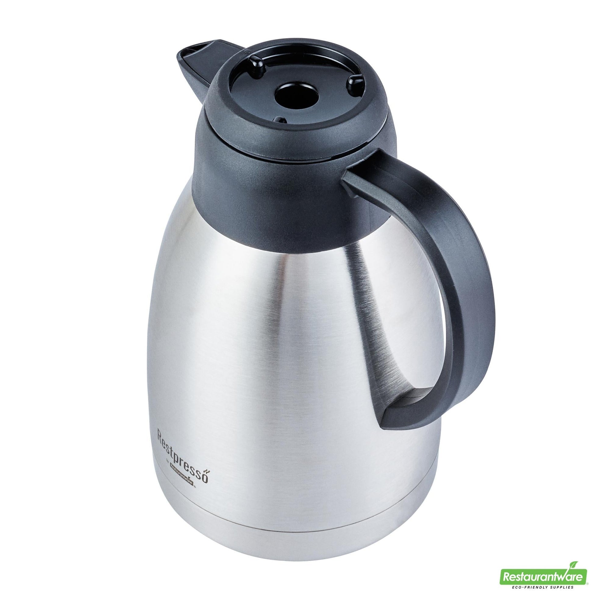 Wholesale Restaurantware Restpresso 51 Oz Insulated Coffee Carafe / Server - with Regular and Decaf Brew Thru Lids - 7 3/4" X 5 1/2" X 8 1/4" - 1 Count Box- Bulk