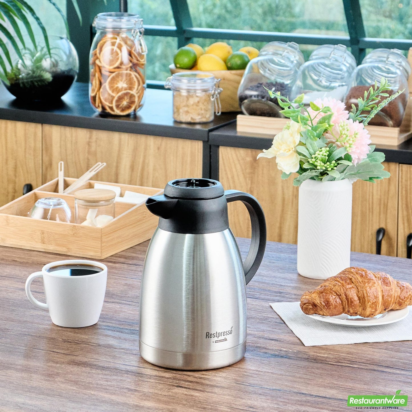 Wholesale Restaurantware Restpresso 51 Oz Insulated Coffee Carafe / Server - with Regular and Decaf Brew Thru Lids - 7 3/4" X 5 1/2" X 8 1/4" - 1 Count Box- Bulk