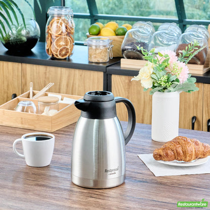 Wholesale Restaurantware Restpresso 51 Oz Insulated Coffee Carafe / Server - with Regular and Decaf Brew Thru Lids - 7 3/4" X 5 1/2" X 8 1/4" - 1 Count Box- Bulk
