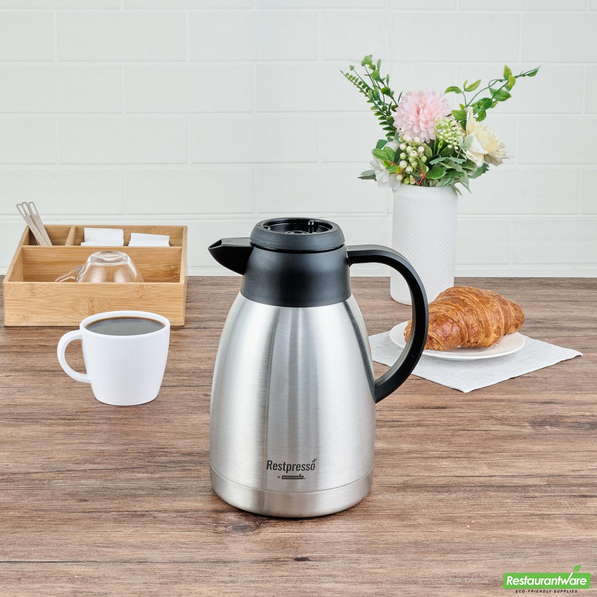 Wholesale Restaurantware Restpresso 51 Oz Insulated Coffee Carafe / Server - with Regular and Decaf Brew Thru Lids - 7 3/4" X 5 1/2" X 8 1/4" - 1 Count Box- Bulk