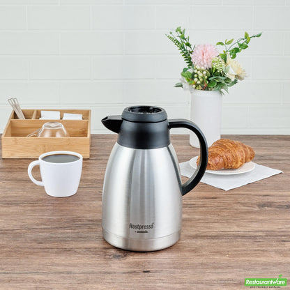 Wholesale Restaurantware Restpresso 51 Oz Insulated Coffee Carafe / Server - with Regular and Decaf Brew Thru Lids - 7 3/4" X 5 1/2" X 8 1/4" - 1 Count Box- Bulk