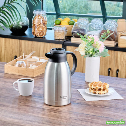 Wholesale Restaurantware Restpresso 68 Oz Insulated Coffee Carafe / Server - with Regular and Decaf Brew Thru Lids - 11 1/4" X 5 1/2" X 7" - 1 Count Box- Bulk