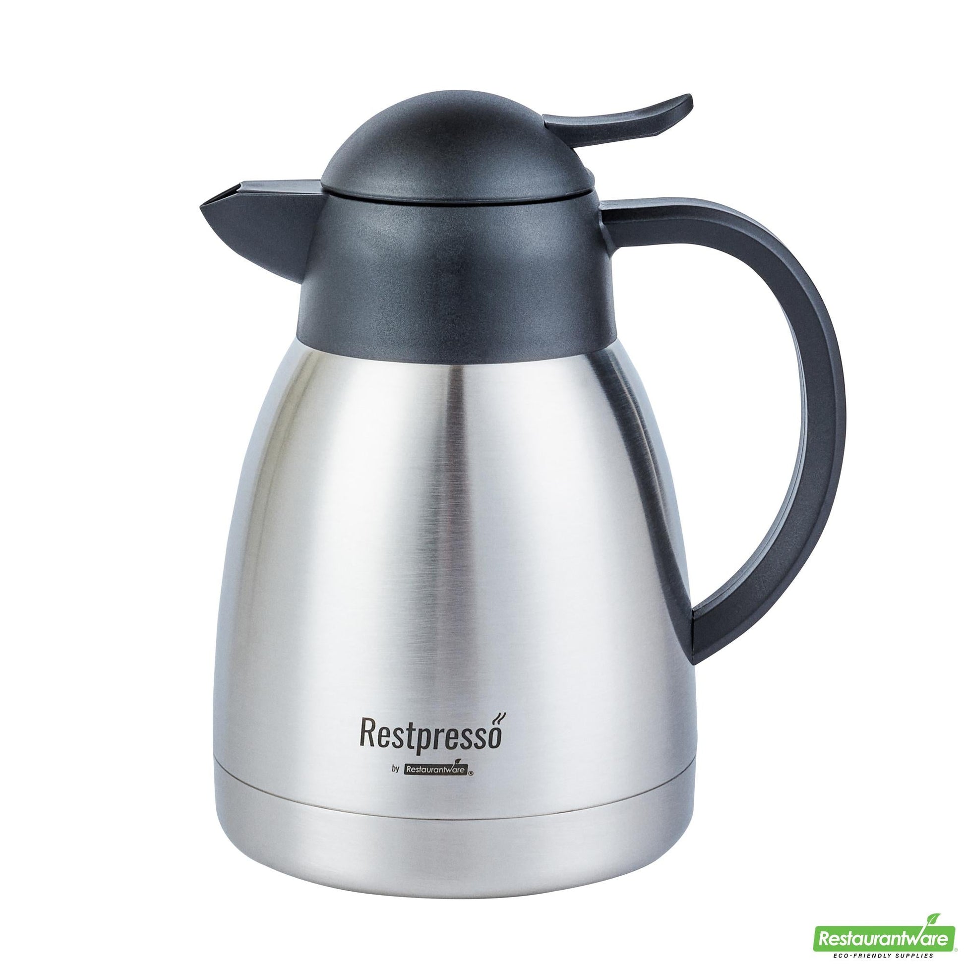 Wholesale Restaurantware Restpresso 34 Oz Vacuum Insulated Coffee Carafe / Server - with Label Tags - 7 3/4" X 5 1/2" X 7" - 1 Count Box- Bulk