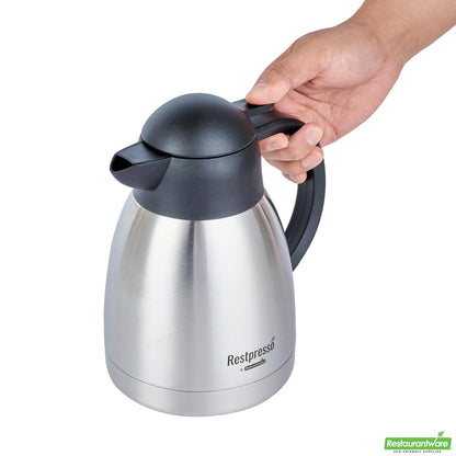 Wholesale Restaurantware Restpresso 34 Oz Vacuum Insulated Coffee Carafe / Server - with Label Tags - 7 3/4" X 5 1/2" X 7" - 1 Count Box- Bulk