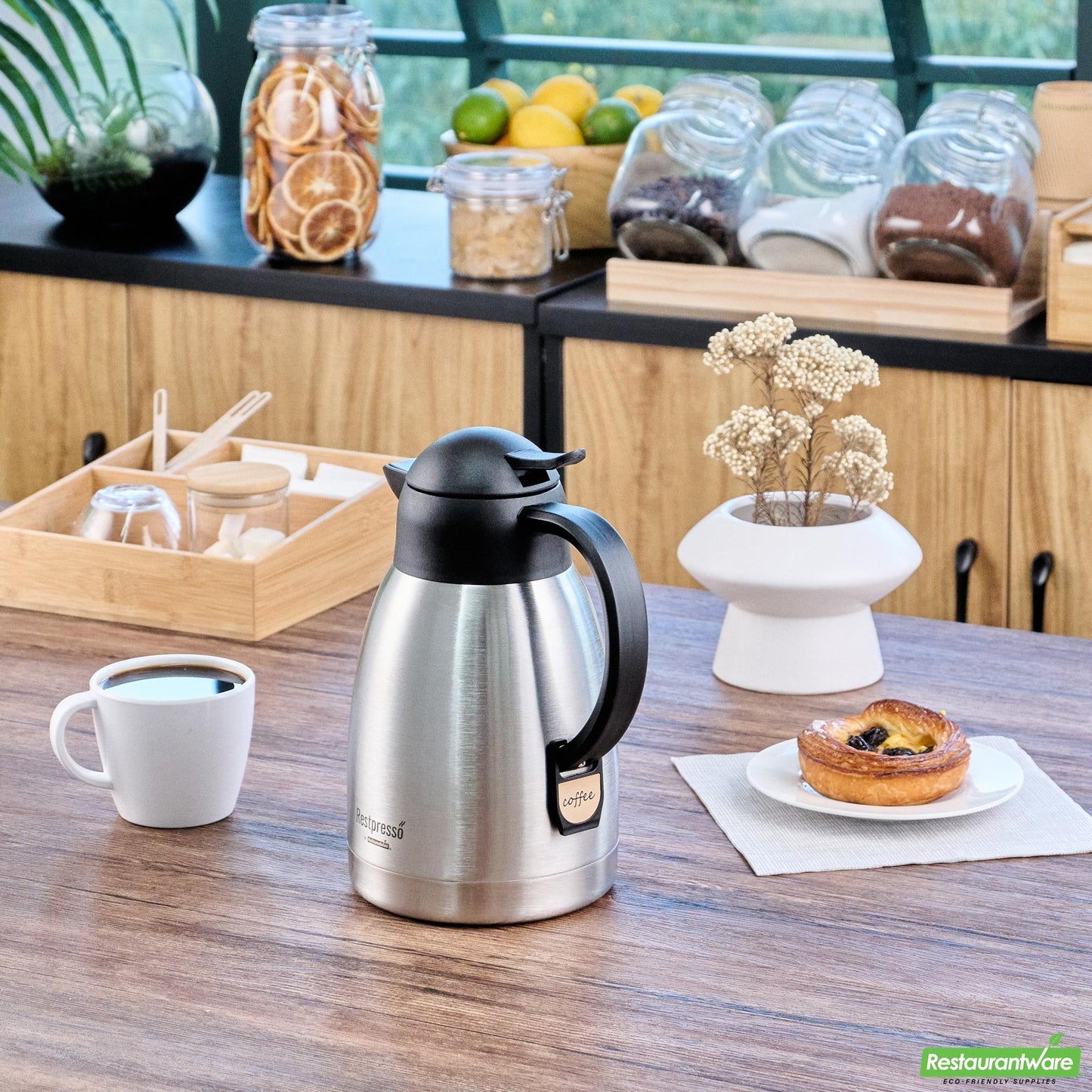 Wholesale Restaurantware Restpresso 51 Oz Vacuum Insulated Coffee Carafe / Server - with Label Tags - 7 3/4" X 5 1/2" X 8 1/4" - 1 Count Box- Bulk