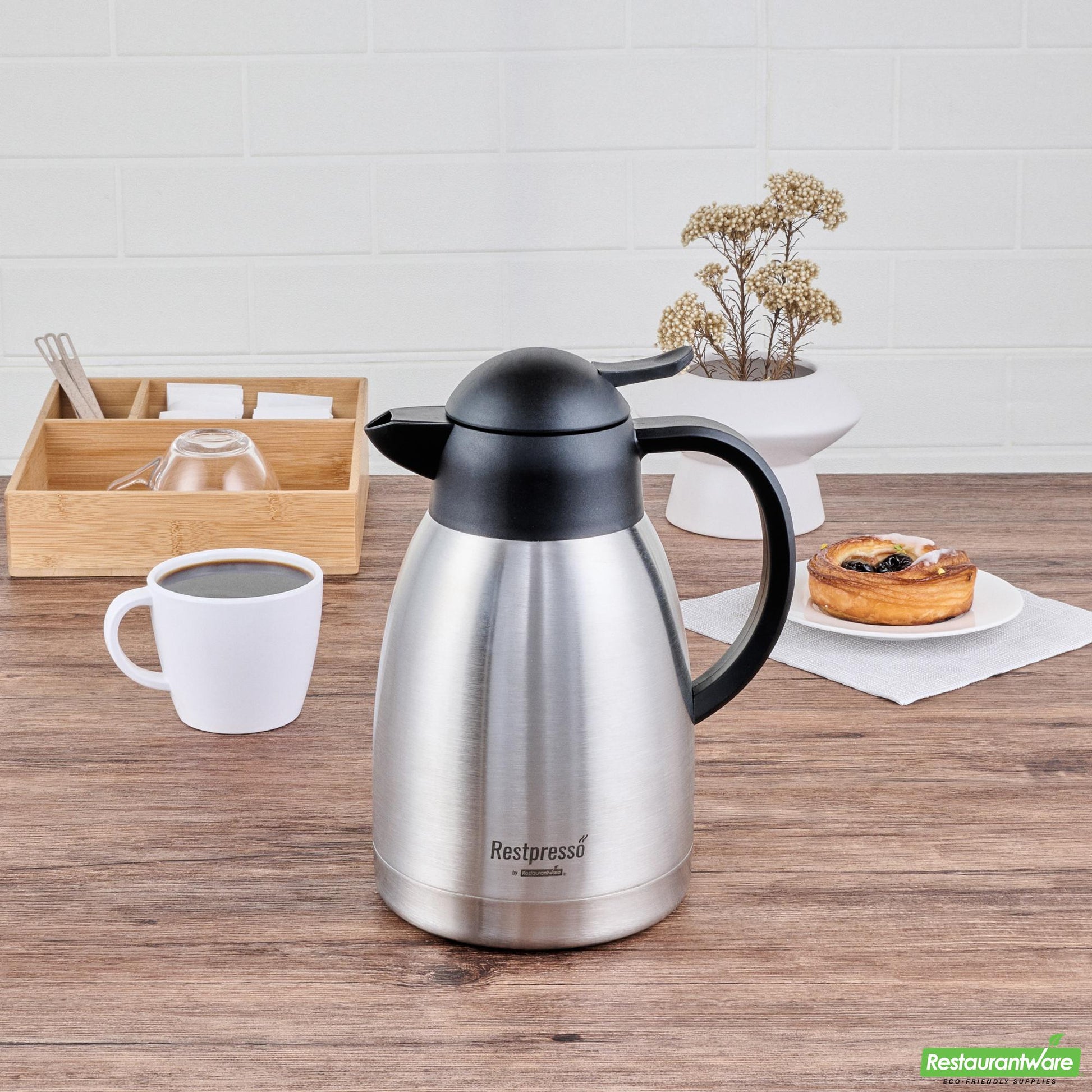 Wholesale Restaurantware Restpresso 51 Oz Vacuum Insulated Coffee Carafe / Server - with Label Tags - 7 3/4" X 5 1/2" X 8 1/4" - 1 Count Box- Bulk