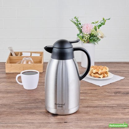 Wholesale Restaurantware Restpresso 68 Oz Vacuum Insulated Coffee Carafe / Server - with Label Tags - 11 1/4" X 5 1/2" X 7" - 1 Count Box- Bulk