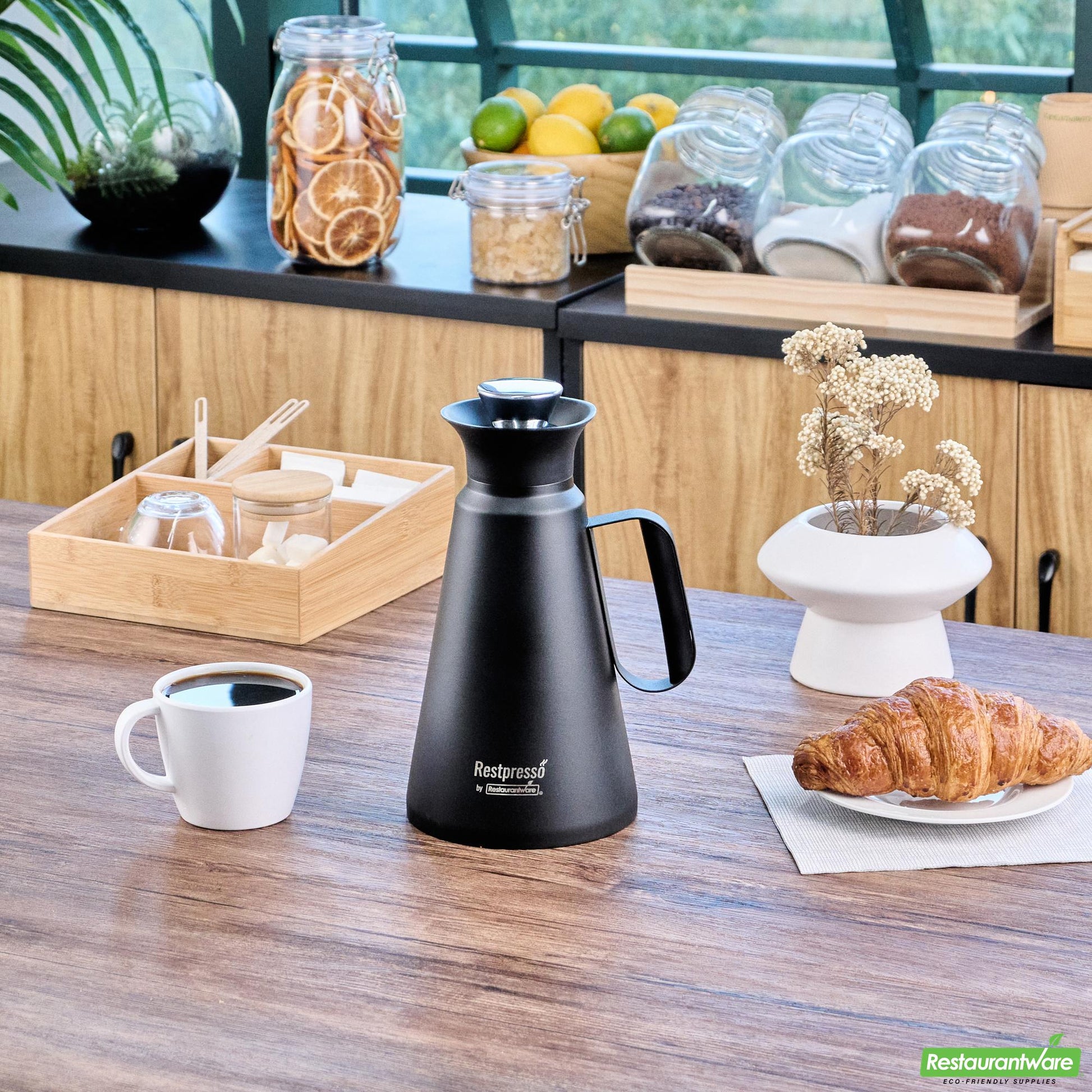 Wholesale Restaurantware Restpresso 34 Oz Black Vacuum Insulated Coffee / Tea Server - 360 Degree Pour - 1 Count Box- Bulk