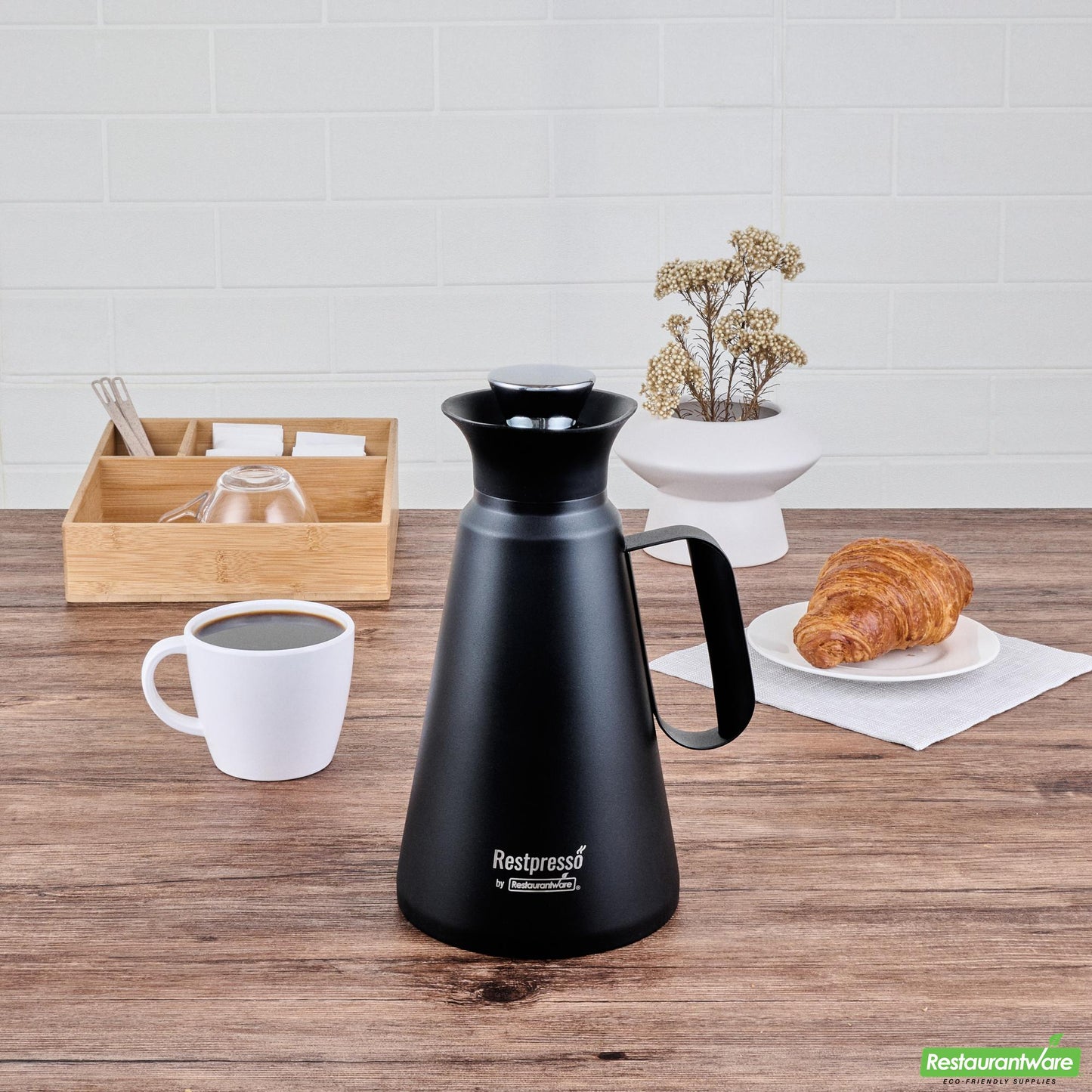 Wholesale Restaurantware Restpresso 34 Oz Black Vacuum Insulated Coffee / Tea Server - 360 Degree Pour - 1 Count Box- Bulk