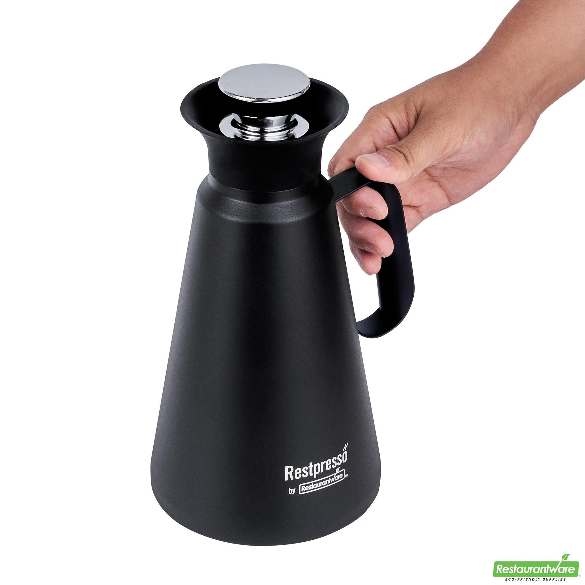 Wholesale Restaurantware Restpresso 34 Oz Black Vacuum Insulated Coffee / Tea Server - 360 Degree Pour - 1 Count Box- Bulk