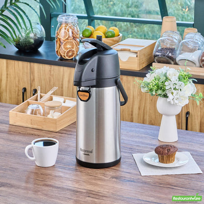 Wholesale Restaurantware Restpresso 3l Vacuum Insulated Airpot Coffee Dispenser - Pump Lever, 12 Hr Heat Retention, with Hanging Tag and Decals - 1 Count Box- Bulk