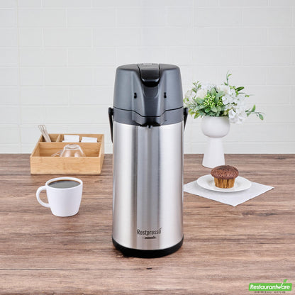 Wholesale Restaurantware Restpresso 3l Vacuum Insulated Airpot Coffee Dispenser - Pump Lever, 12 Hr Heat Retention, with Hanging Tag and Decals - 1 Count Box- Bulk