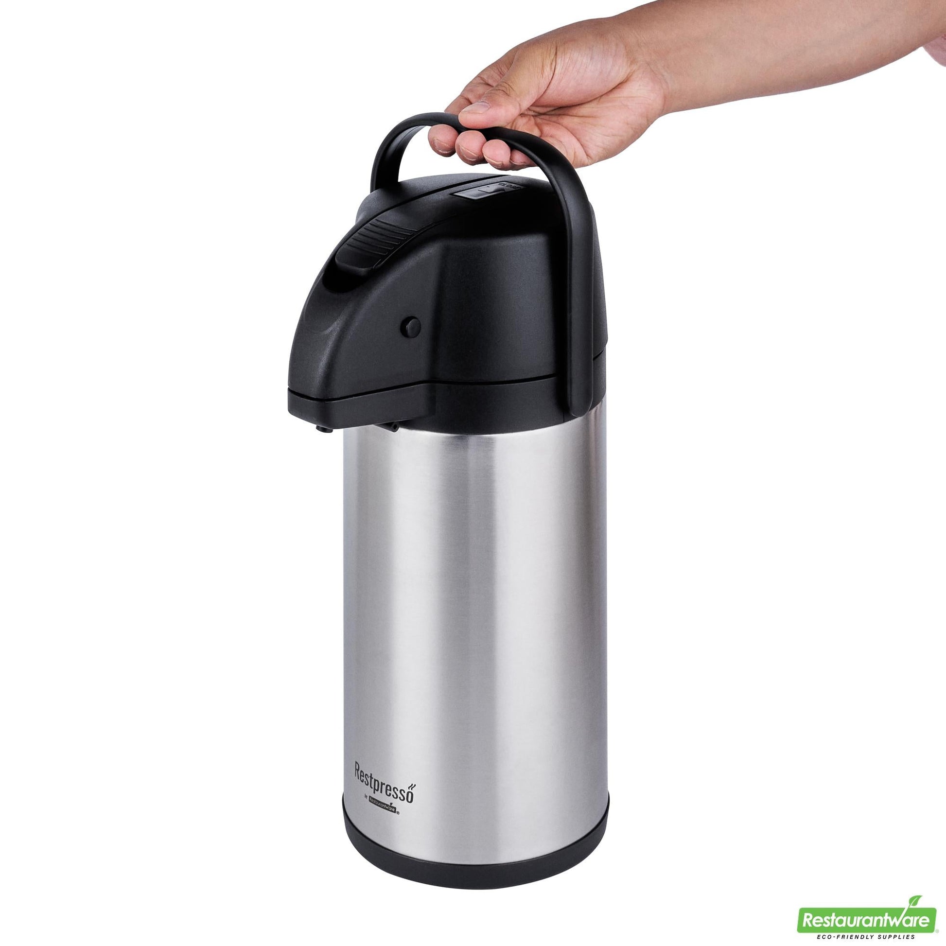 Wholesale Restaurantware Restpresso 3l Vacuum Insulated Airpot Coffee Dispenser - Pump Lever, 12 Hr Heat Retention, with Hanging Tag and Decals - 1 Count Box- Bulk